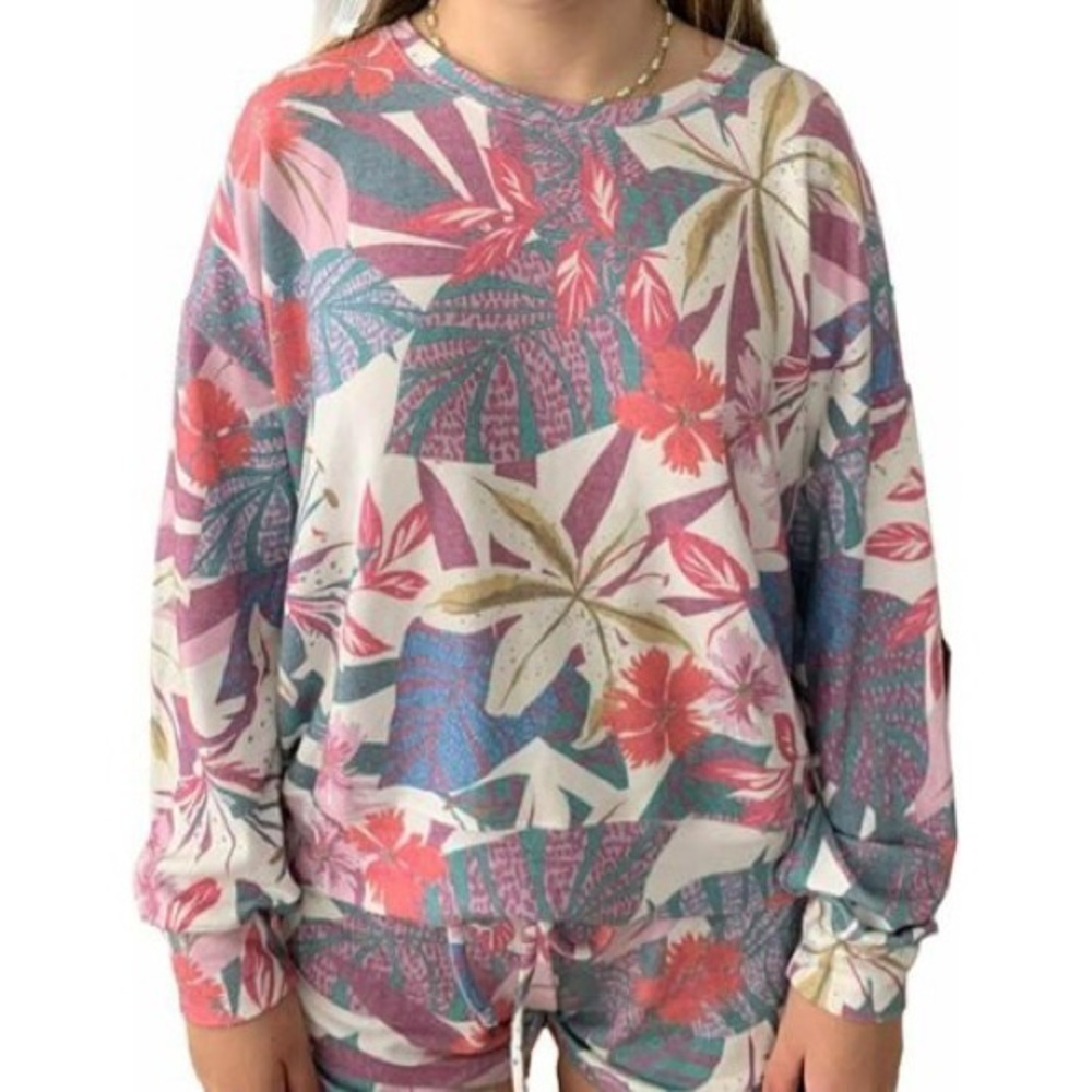 SUNDRY Tropical Raglan Long Sleeve Lightweight Sweatshirt